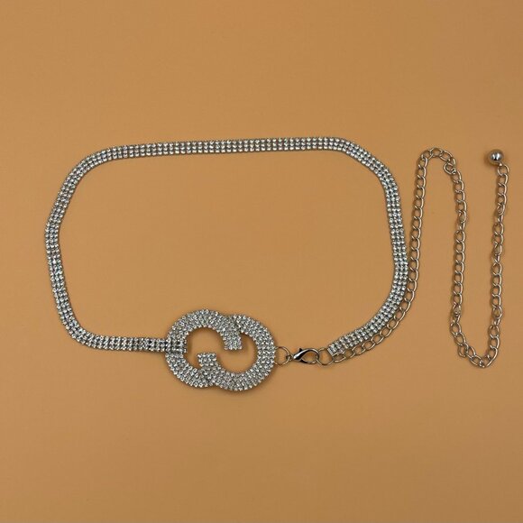 Women’s Rhinestone Chain Belt w/ Double C Style Buckle NWT - Picture 8 of 8